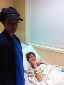 Gretchen hanging out with her big sister in pre-op